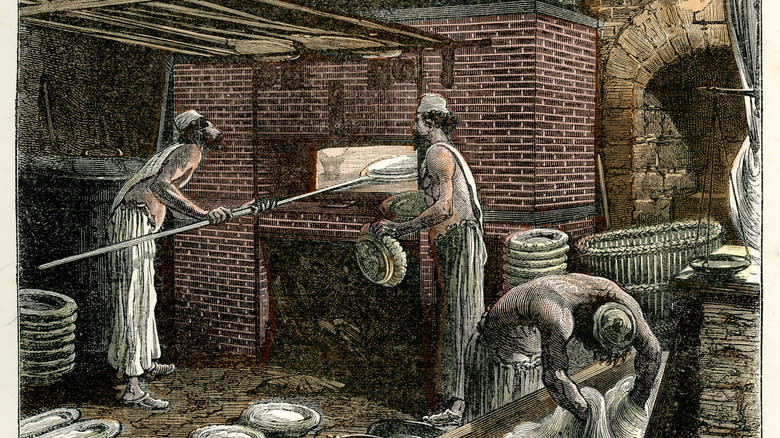 Print of French bakers making bread