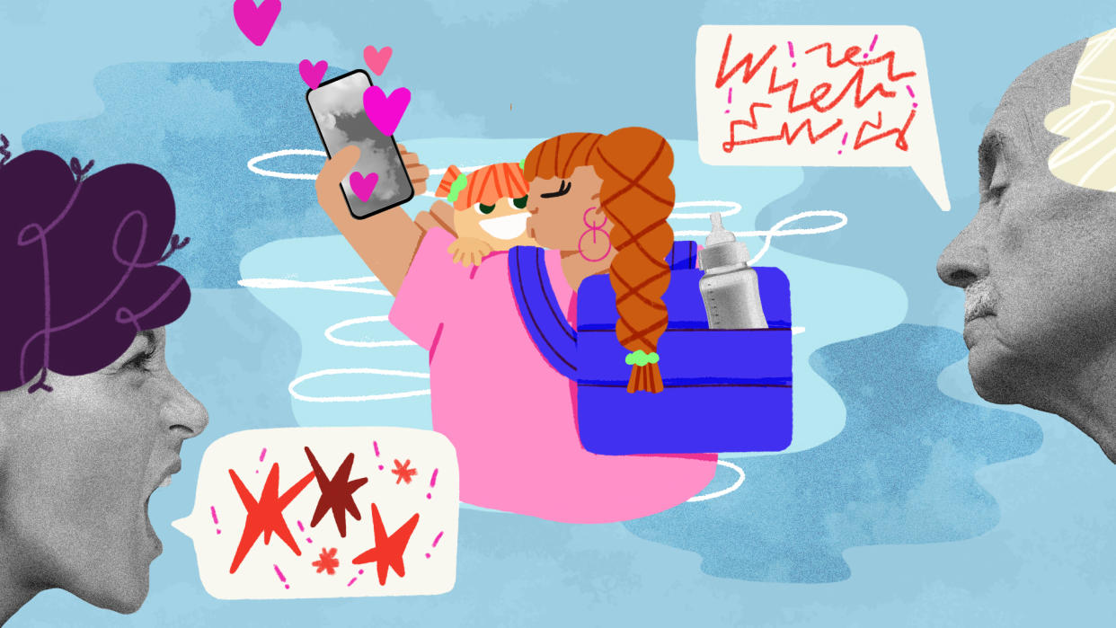 Gen Z moms sound off on the assumptions people make about them. (Image: Getty; illustration by Liliana Penagos for Yahoo)