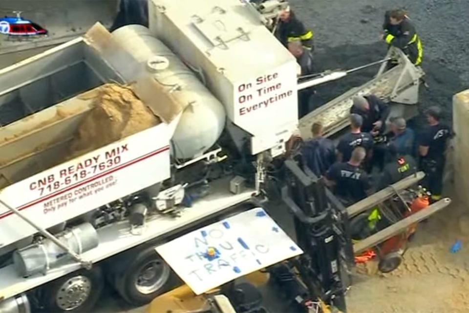 <p>Eyewitness News ABC7NY/Youtube</p> A man has been killed after getting stuck inside cement mixer in the Bronx