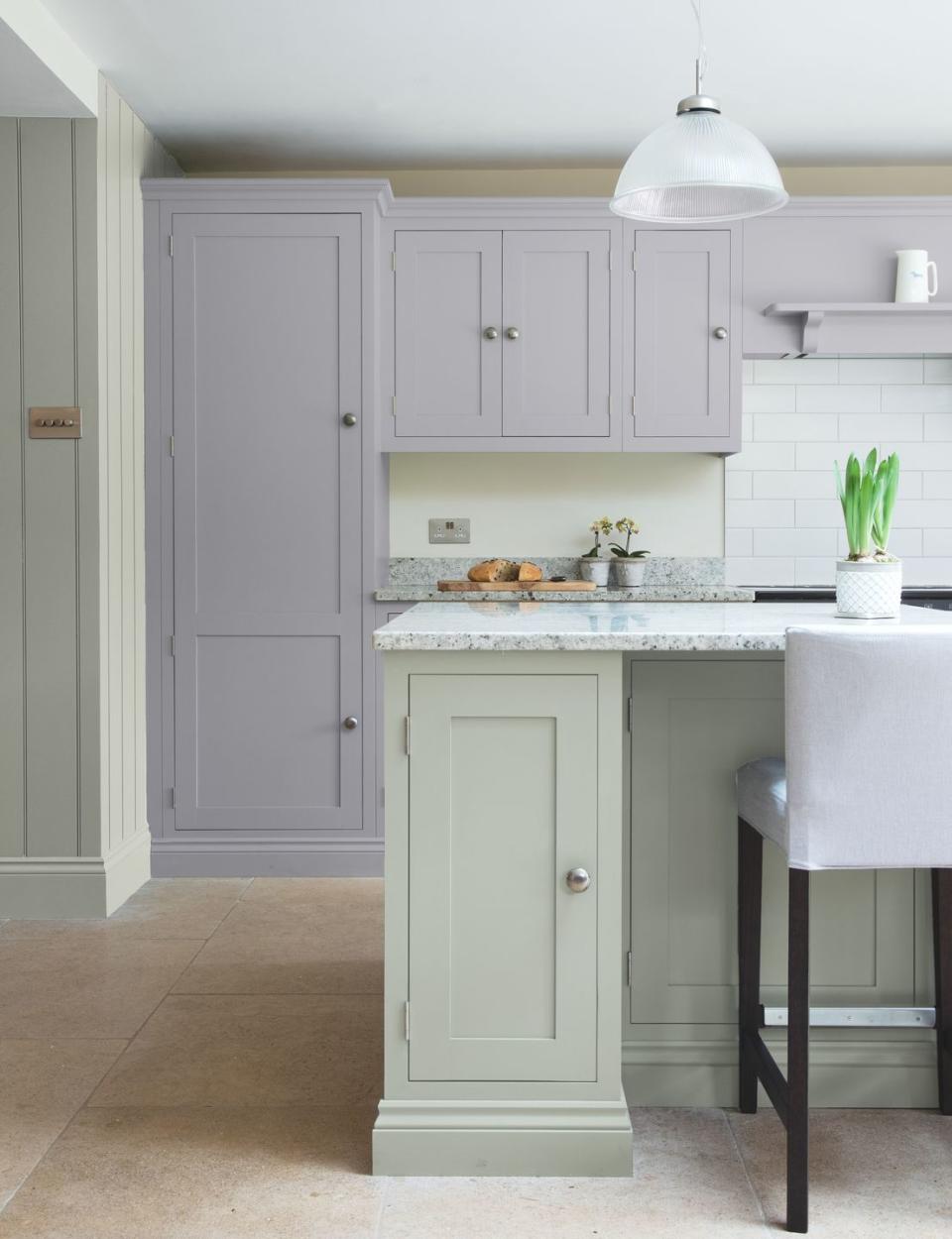 <p>Pastel colours are the ultimate in ready-made <a href="https://www.housebeautiful.com/uk/decorate/looks/g37289366/colour-combinations/" rel="nofollow noopener" target="_blank" data-ylk="slk:colour combinations;elm:context_link;itc:0;sec:content-canvas" class="link ">colour combinations</a>, all sharing pale or white undertones that make them perfectly compatible with one another. You can mix pastel green and lilac as shown here, or blues with pinks, or sunshine yellows. There are really no rules when it comes to pairing your pastels. </p><p>Pictured: <a href="https://www.oliveandbarr.com" rel="nofollow noopener" target="_blank" data-ylk="slk:Shaker Kitchen at Olive & Barr;elm:context_link;itc:0;sec:content-canvas" class="link ">Shaker Kitchen at Olive & Barr</a></p>