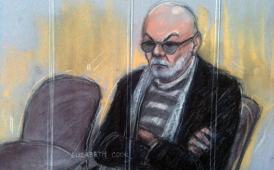 A court sketch of Glitter during his trial at Southwark Crown Court in 2015 - Elizabeth Cook/PA