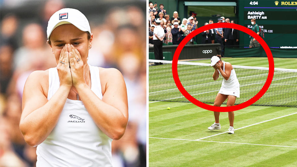 World No.1 Ash Barty (pictured) becoming emotional on Centre Court after winning her first Wimbledon title.