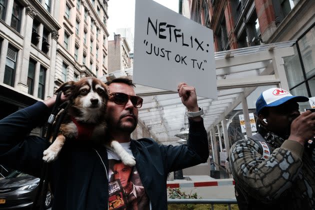 Members of the Writers Guild of America (WGA) East picket for the second day on Wednesday at Netflix's New York City office.