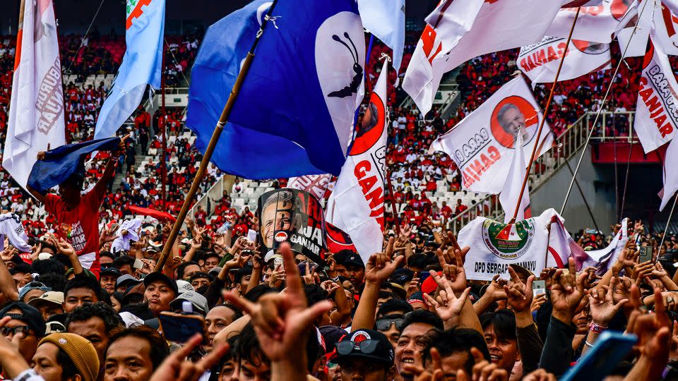 Supporters of presidential candidate Ganjar Pranowo at a rally in Jakarta on February 3, 2024. - Darryl Ramadhan/NurPhoto/AP