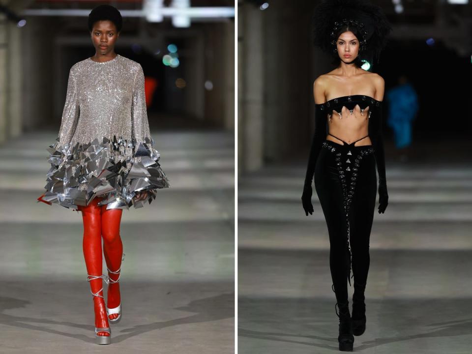Models wearing triangle looks during Christian Cowan's Fall/Winter 2023 show.