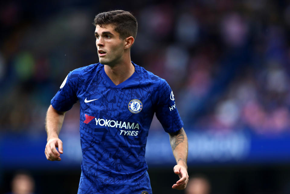 LONDON, ENGLAND - AUGUST 18: Christian Pulisic of Chelsea FC during the Premier League match between Chelsea FC and Leicester City at Stamford Bridge on August 18, 2019 in London, United Kingdom. (Photo by Chloe Knott - Danehouse/Getty Images)