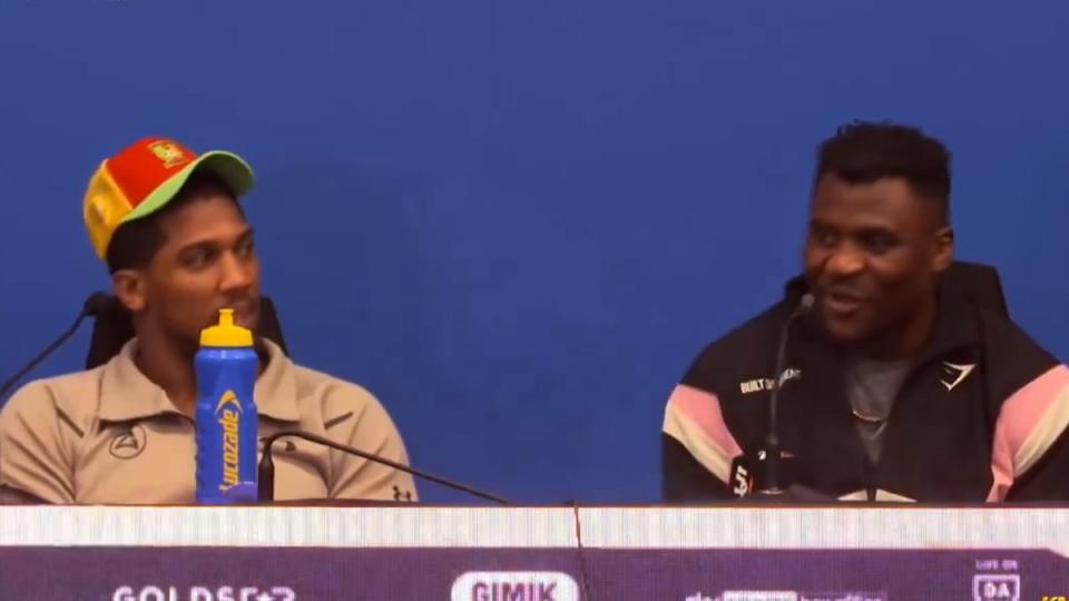Joshua and Ngannou during their post-fight press conference (Queensberry Promotions)