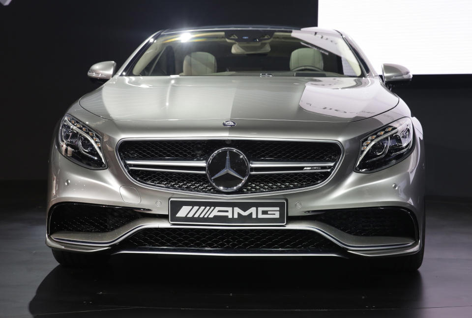 The 2015 Mercedes Benz S63 AMG Coupe is introduced at the 2014 New York International Auto Show at the Javits Convention Center, Wednesday, April 16, 2014, in New York. (AP Photo/Richard Drew)