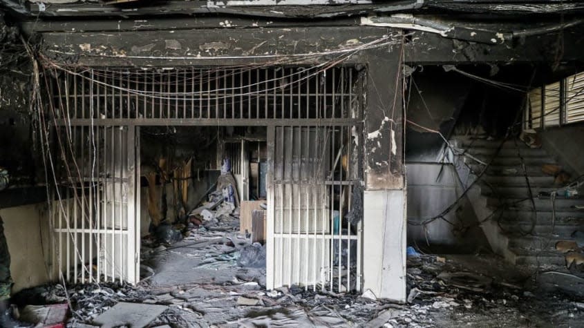 Fire damage at Evin prison in Tehran.