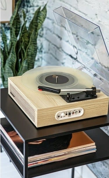 A record player on a table