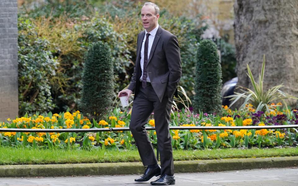 Dominic Raab, the Deputy Prime Minister, is pictured arriving in Downing Street this morning to attend a meeting of the Cabinet - Jonathan Brady/PA