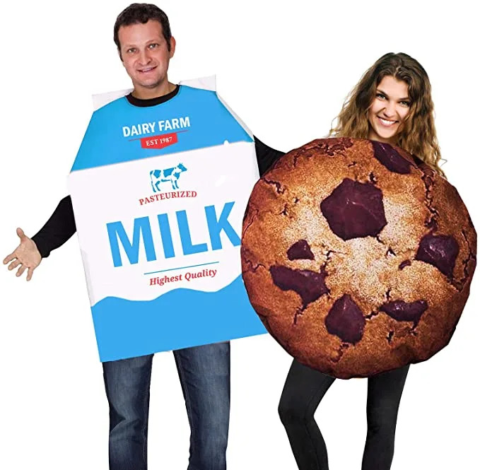 Man and woman wear Cookie and Milk Costume.