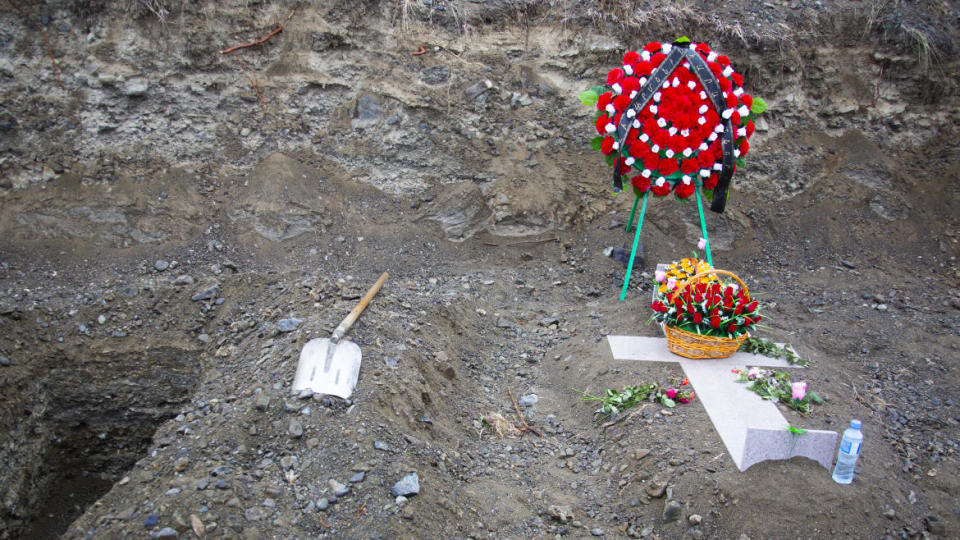 <div class="inline-image__caption"><p>At the military cemetery in Stepanakert, soldiers are lying next to empty graves, already dug for the next ones to arrive.</p></div> <div class="inline-image__credit">Emil Filtenborg</div>