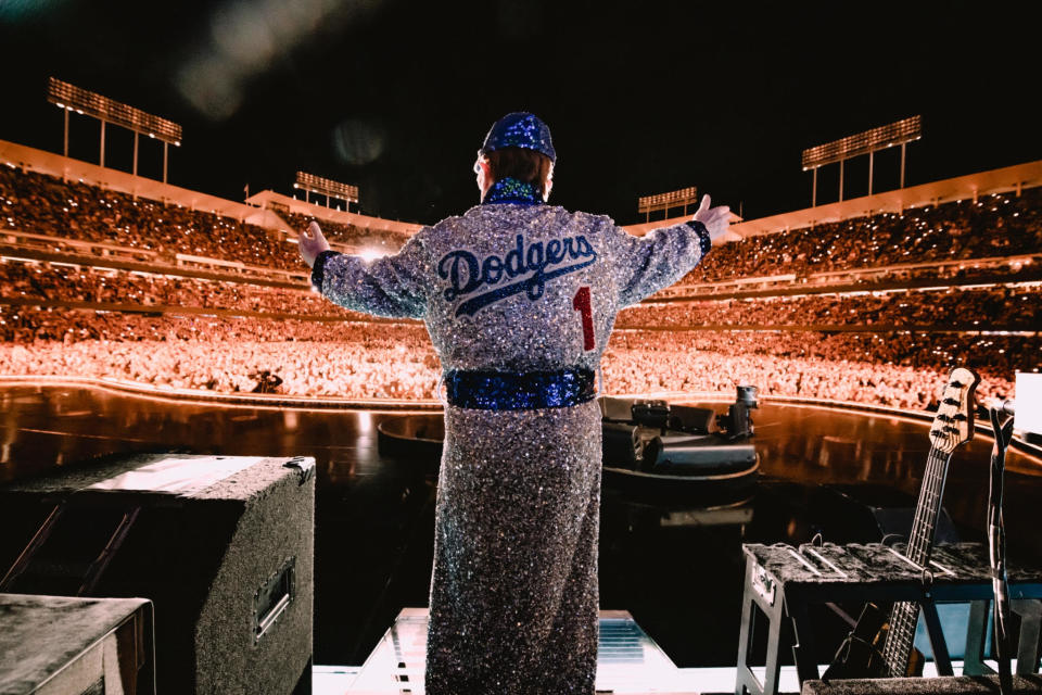 Elton John onstage at Dodger Stadium, Nov. 20, 2022. (Photo: Ben Gibson for Rocket Entertainment)