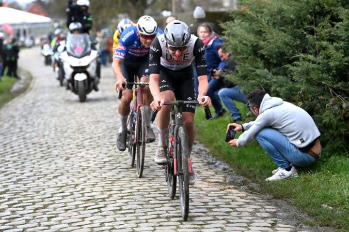 <span class="article__caption">Pogacar came out swinging on some of Flanders’ most famous roads.</span> (Photo: Tim de Waele/Getty Images)