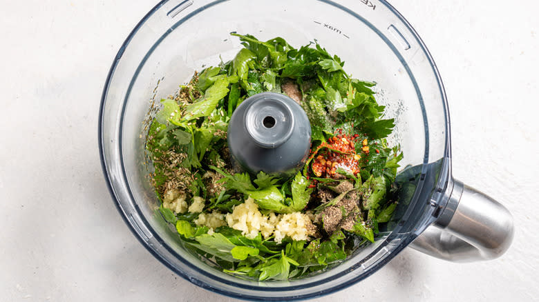Food processor with parsley and spices