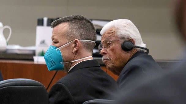 PHOTO: Paul Flores, left, and his father Ruben Flores listen during pretrial motion hearings in the Kristin Smart murder case in the Monterey County Superior Court on June 7, 2022, in Salinas, Calif., June 7, 2022. (hloe Jones/San Luis Obsipo Tribune via Newscom)