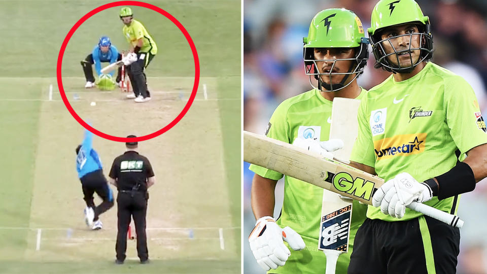 Ollie Davies and Jason Sangha, pictured here in action for Sydney Thunder against Adelaide Strikers in the BBL. 