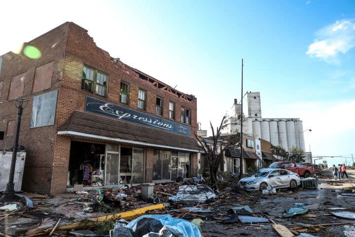 Buildings and vehicles show damage after a tornado struck Perryton (AP)