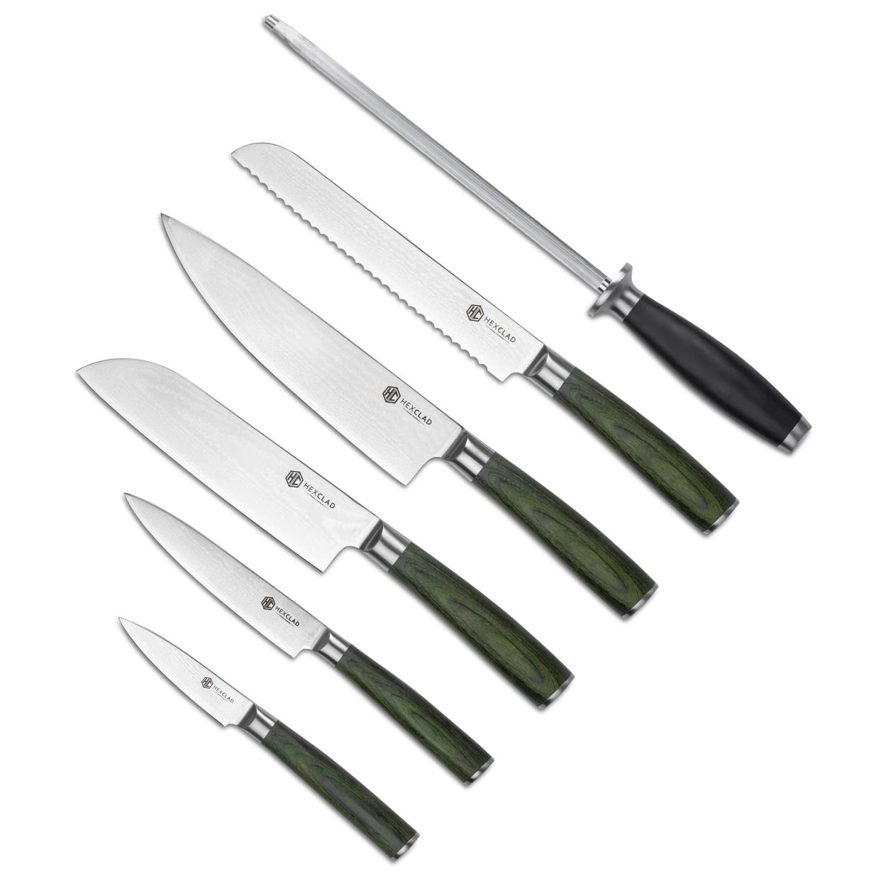 HexClad Essential Japanese Damascus Steel Knives, 6-Piece Set
