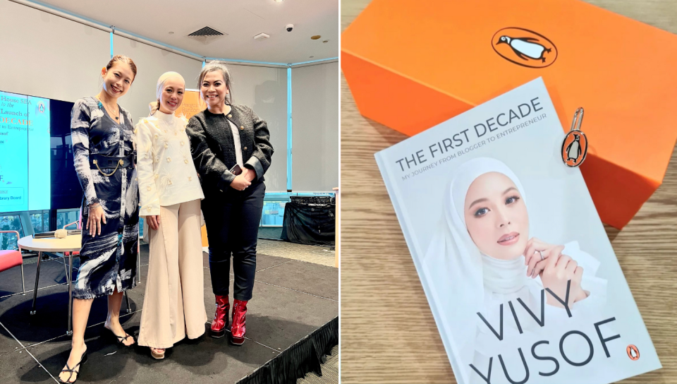 (L to R): The writer with Vivy Yusof and the publisher of Penguin Random House, Nora Nazerene. (PHOTO: Reta Lee/Yahoo Life Singapore; Vivy Yusof Instagram)