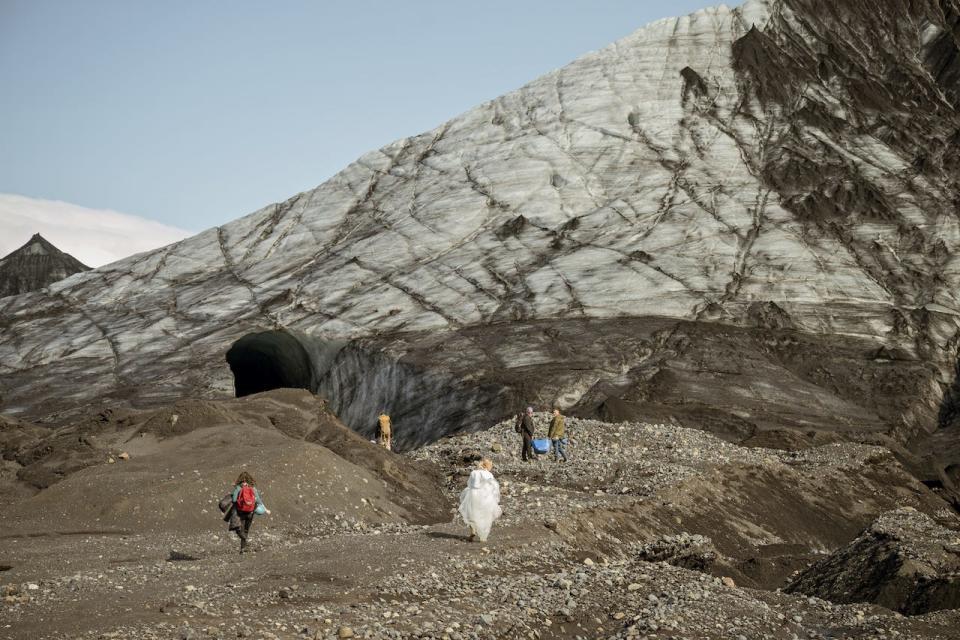 Hiking to an ice cave in Iceland.