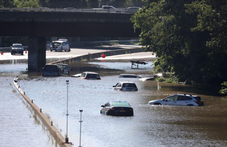 This is the view of the southbound Sprain Brook Parkway on the Yonkers and Bronxville border, after the heavy rainfall overnight, Sept. 2, 2021.  