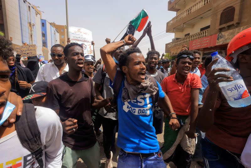 Protesters march during rally against military rule in Khartoum