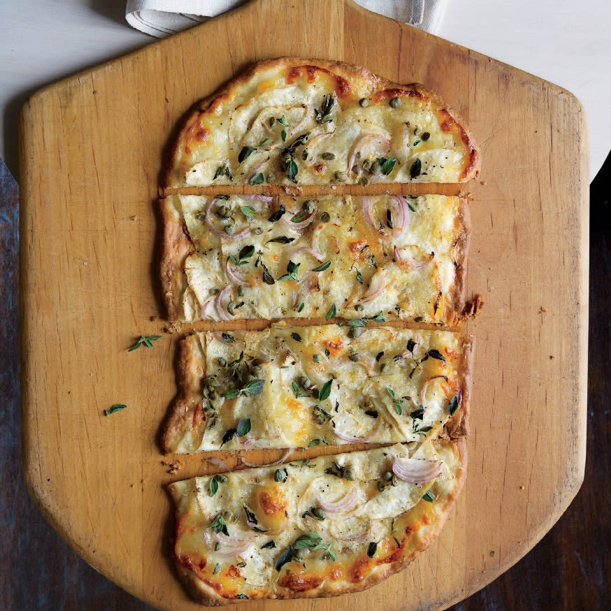Pizza Bianca with Scamorza and Shaved Celery Root