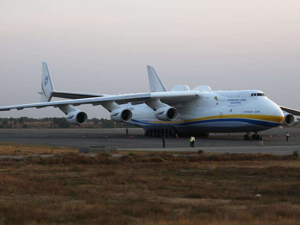 One of the world largest aircraft AN-225 Mriya lands for a technical halt