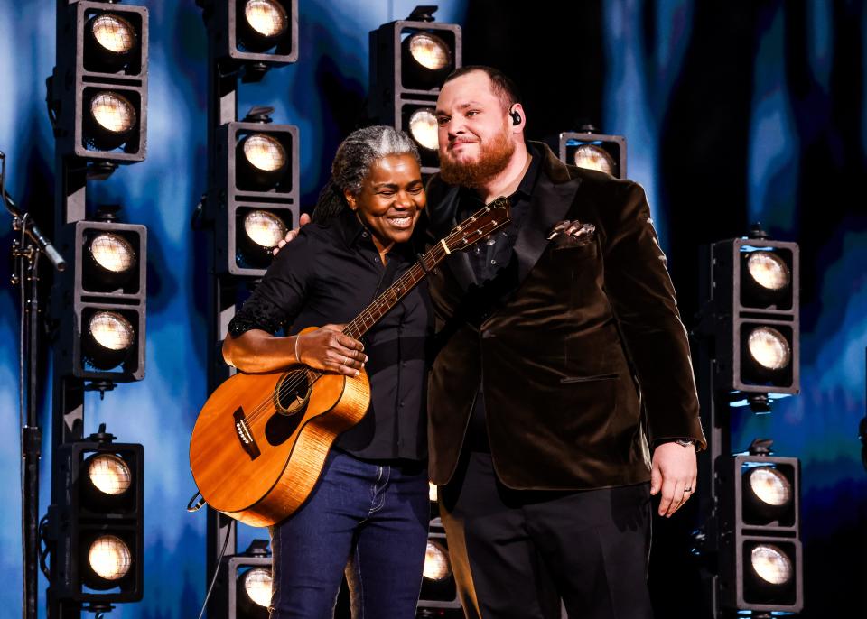 Tracy Chapman, pictured at this year's Grammy Awards with country star Luke Combs, received her first nomination for the ACM Awards.