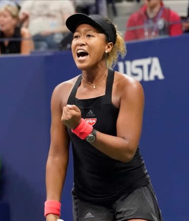 Sept 8, 2018; New York, NY, USA; Naomi Osaka of Japan wins a point against Serena Williams of the USA in the women's final on day thirteen of the 2018 U.S. Open tennis tournament at USTA Billie Jean King National Tennis Center. Robert Deutsch-USA TODAY Sports