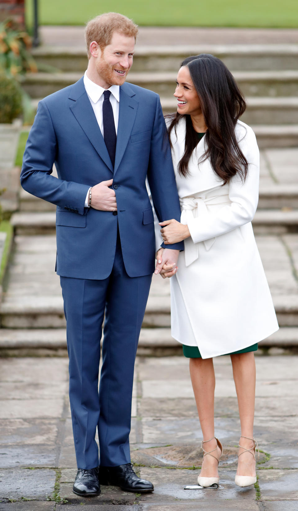 Meghan kept her legs bare for her engagement photocall at the end of November 2017 – despite the cold weather [Photo: Getty]