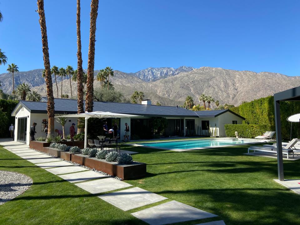 This Alger Shelden Estate, the oldest existing home in the Deepwell neighborhood of South Palm Springs, is an example of 'Desert Modern Ranch' style designed by architects Albert Frey and John Porter Clark.