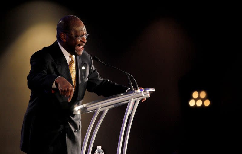 FILE PHOTO: Republican presidential hopeful Herman Cain speaks during the Republican Leadership Conference in New Orleans