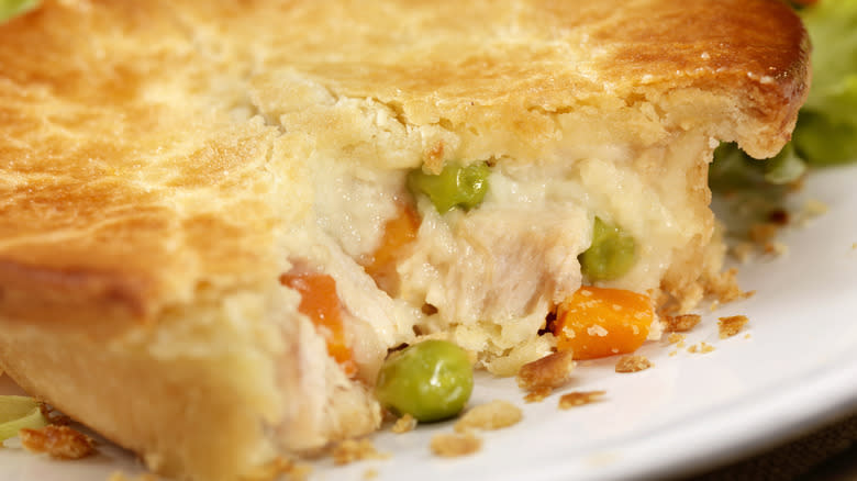 Chicken pot pie showing filling