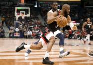 Mar 24, 2019; New Orleans, LA, USA; Houston Rockets guard Chris Paul (3) drives past New Orleans Pelicans guard Ian Clark (2) during the first half at the Smoothie King Center. Mandatory Credit: Derick E. Hingle-USA TODAY Sports