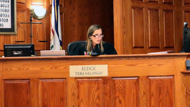 PHOTO: Judge Tera L. Salango presides from the bench in Kanawha County Circuit Court in Charleston, W.Va., July 18, 2022. (Leah Willingham/AP)