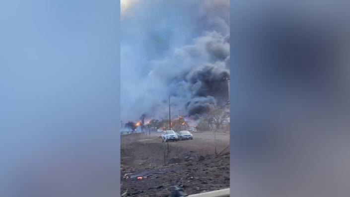 Plumes of smoke billow Tuesday from a fire in Lahaina, Maui County. - Jayson Duque