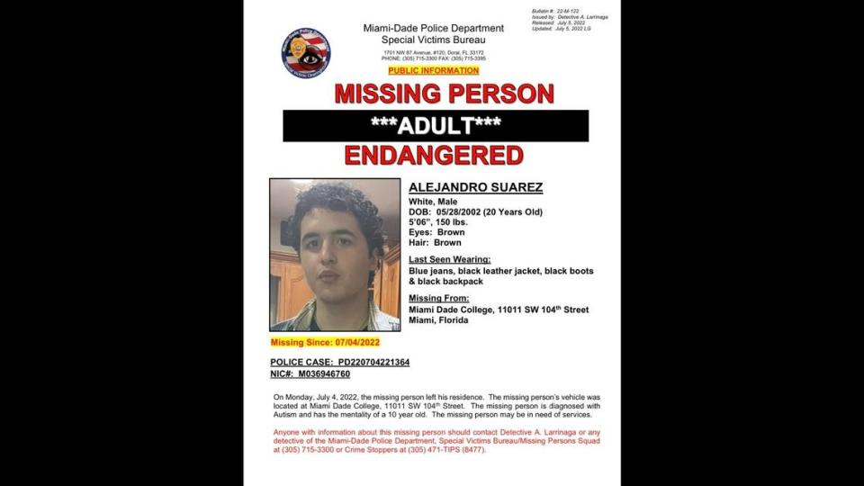 The ‘missing’ poster issued by Miami-Dade police, later rescinded.