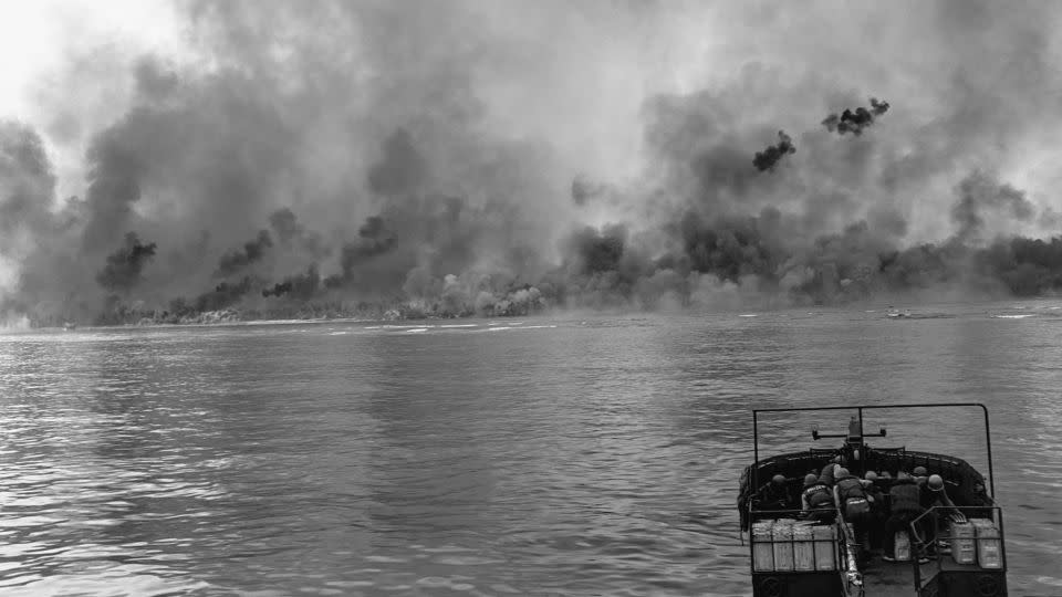 Troops of the First Marine Division head toward beaches of Peleliu Island in 1944. - Corbis/Getty Images