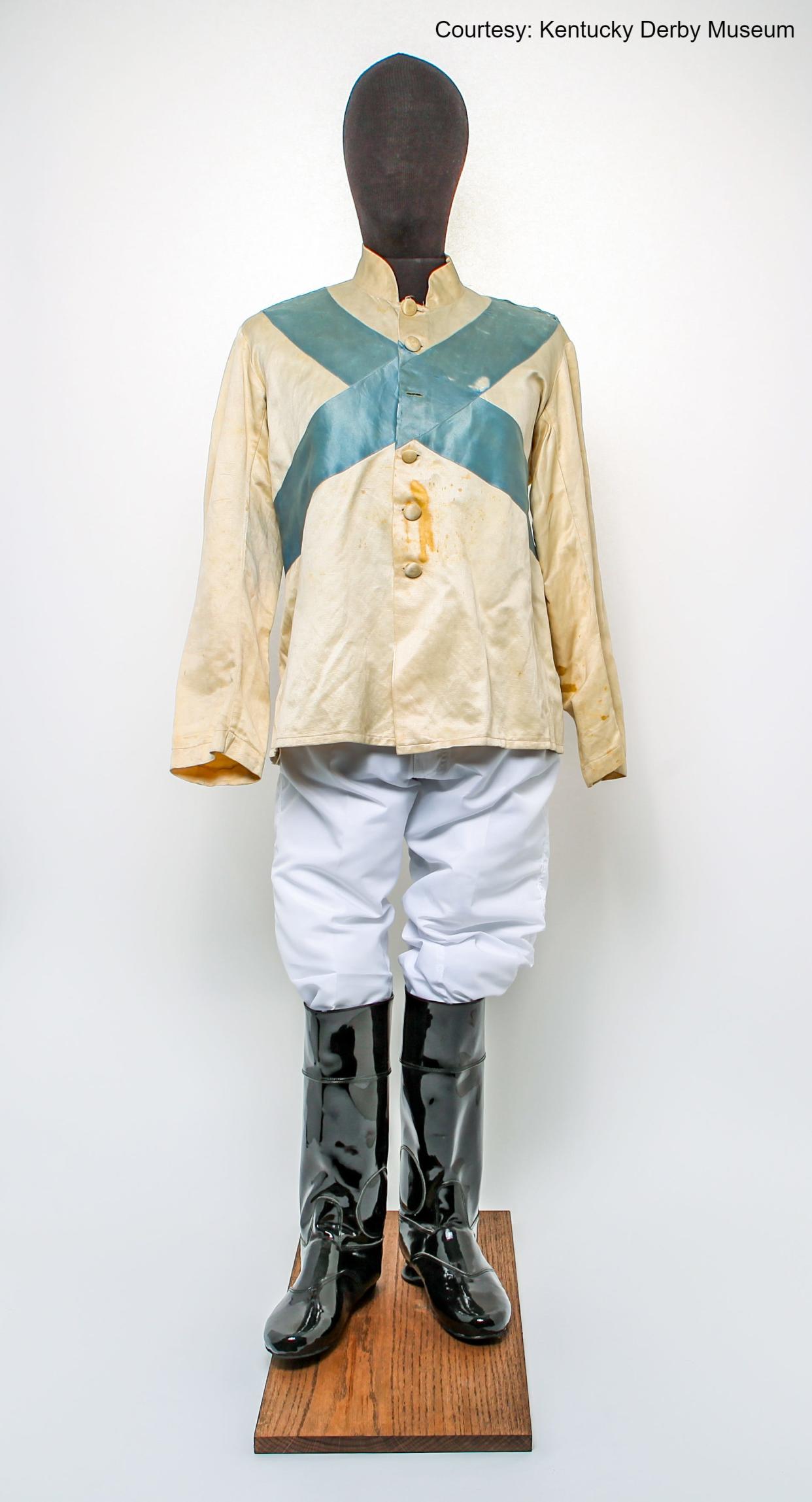 Isabel Dodge Sloane owned Brookmeade Stable, and she was a prominent breeder and owner of thoroughbred race horses for 36 years in the mid-20th century when it was less common for women to do so. These are the jockey silks worn by Mack Garner, who won the 1934 Kentucky Derby on Sloane's Cavalcade.