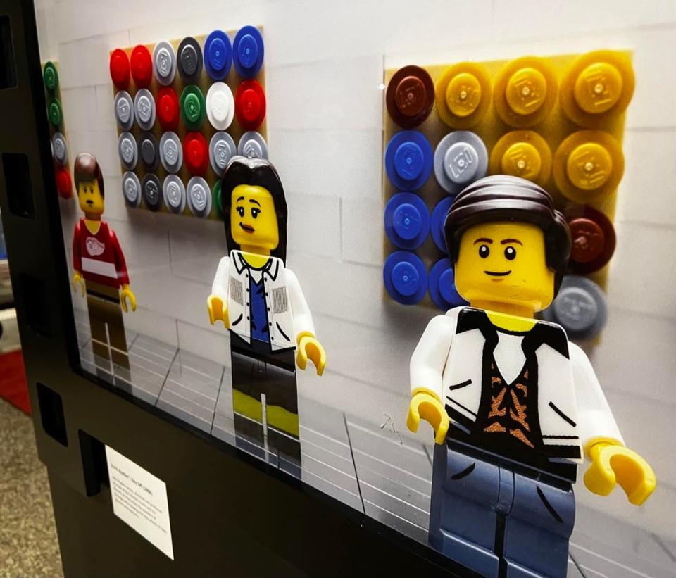Lego artist Warren Elsmore constructed 40 iconic movie scenes from the toy bricks and then photographed the models. The movie posters are part of the "Brick Flicks" exhibit at the McKinley Presidential Library & Museum, which opened Saturday.