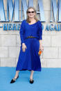 To celebrate the second instalment of 'Mamma Mia', the Hollywood legend, 70, ditched the traditional red carpet frock in favour of a cobalt blue ensemble finished with bejewelled shoes and sunnies. <em>[Photo: Getty]</em>