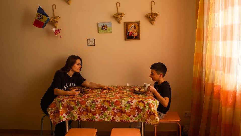 Narine with her son Valentine, 9. Chişinău, Moldova, March 2022. - Courtesy Polly Braden