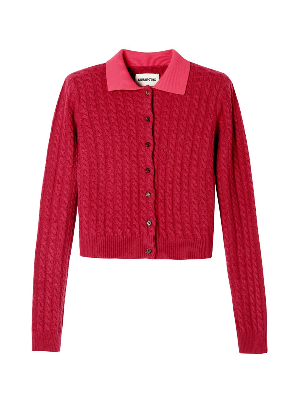 Shushu/Tong burgundy cashmere cardigan (£517)