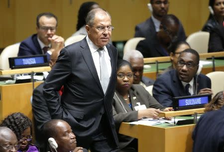 Russian Foreign Minister Sergey Lavrov arrives at the 72nd United Nations General Assembly at U.N. Headquarters in New York, U.S., September 19, 2017. REUTERS/Eduardo Munoz