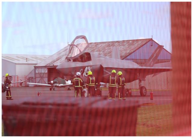 HMS Queen Elizabeth: F-35B Lightning Jet lands at Newcastle Airport -  diverting from aircraft carrier