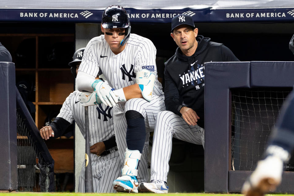 Aaron Judge (izquierda) ha defendido a Aaron Boone cuando han existido cuestionamientos por su conducta o resultados. (Foto: Brandon Sloter/Icon Sportswire via Getty Images)