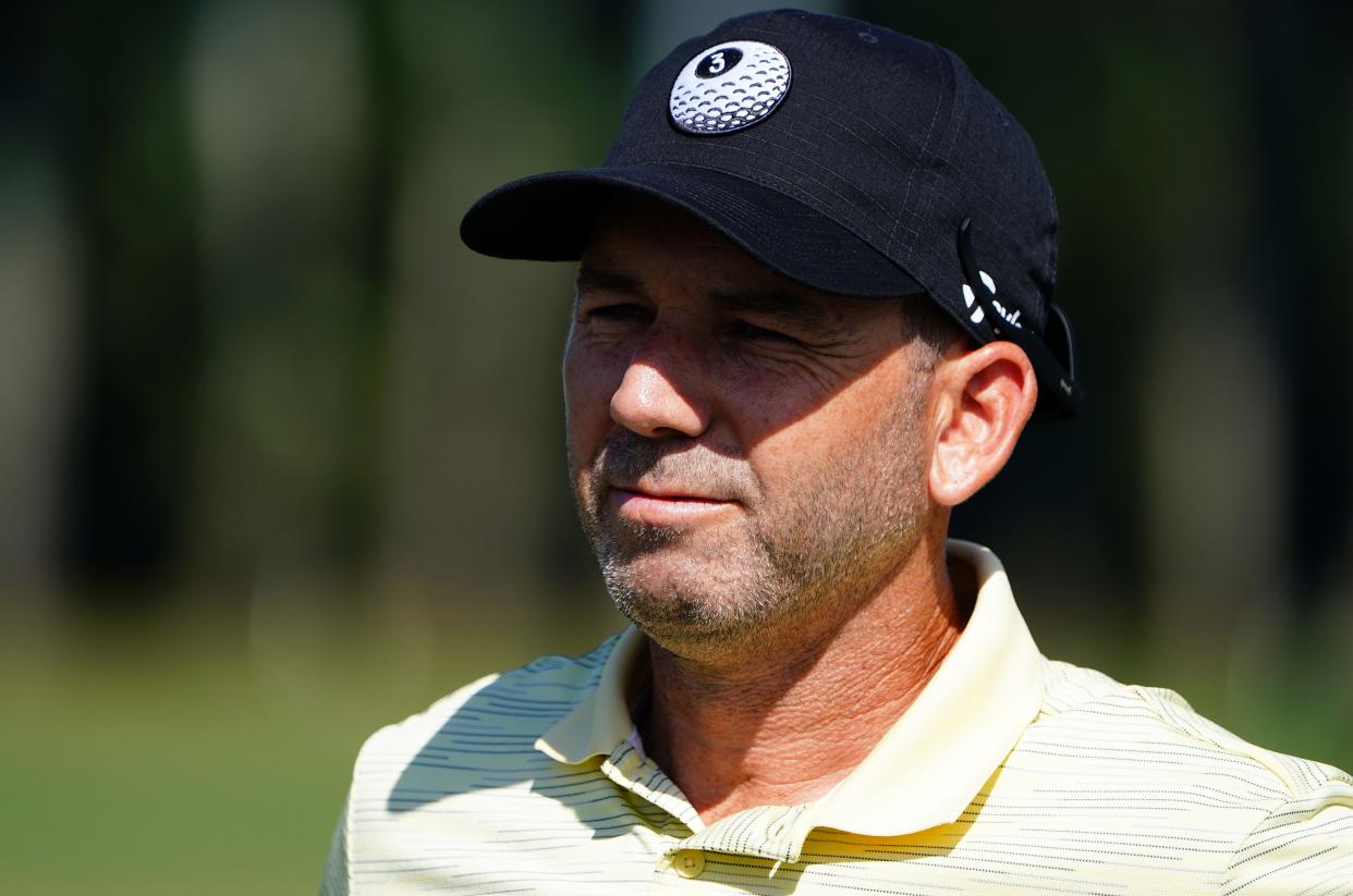 Oct 26, 2022; Miami, Florida, USA; Sergio Garcia during a practice before the LIV Golf series at Trump National Doral. Mandatory Credit: John David Mercer-USA TODAY Sports